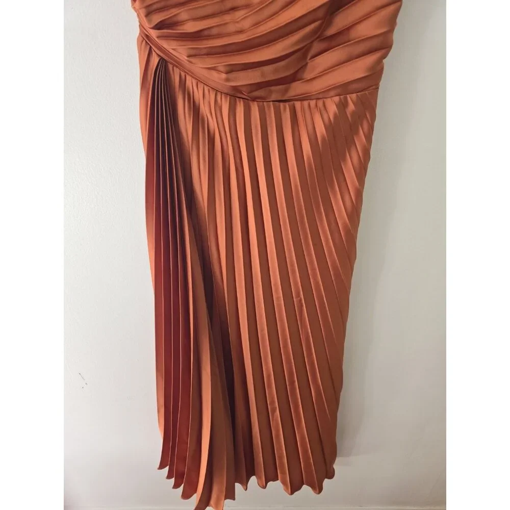 Abercrombie Fitch Giselle Pleated One Shoulder Maxi Copper Terracotta Dress XSP